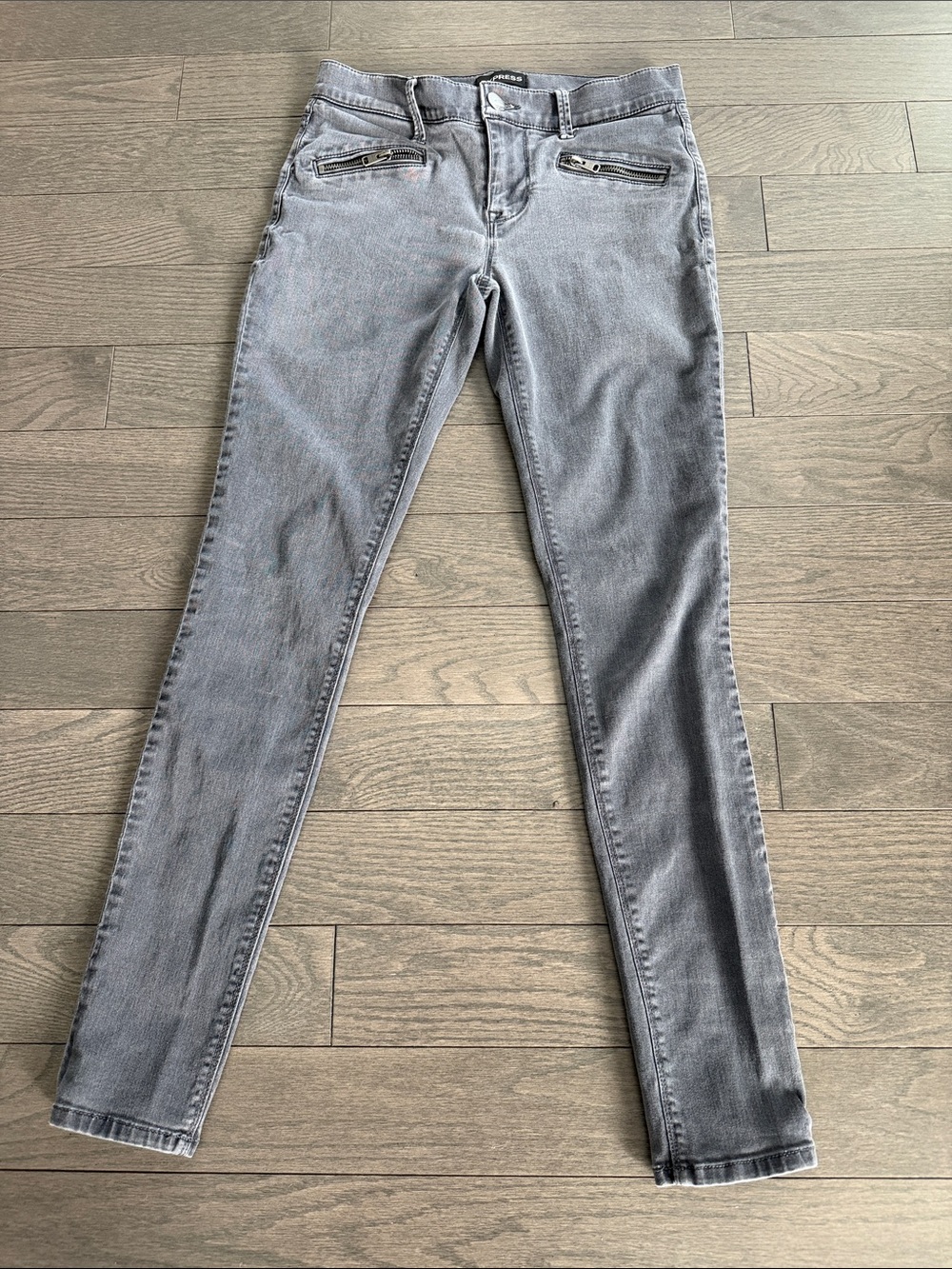 Express Skinny Jeans in Grey with Zip Pocket Detail